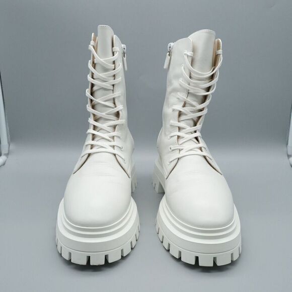 Stuart Weitzman Bedford Sleek Lace Up Zip Up Boots Leather White Women's Size 10 - Picture 2 of 12